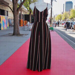 Striped Wide-Leg Jumpsuit – Sleeveless V-Neck, Size Xsmal lDesing Lab